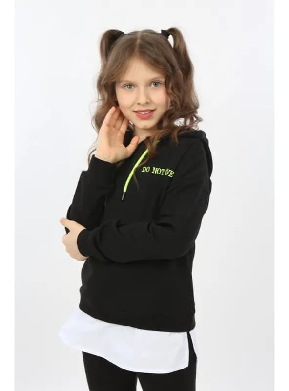 Kız Çocuk Nakışlı Sweatshirt Siyah