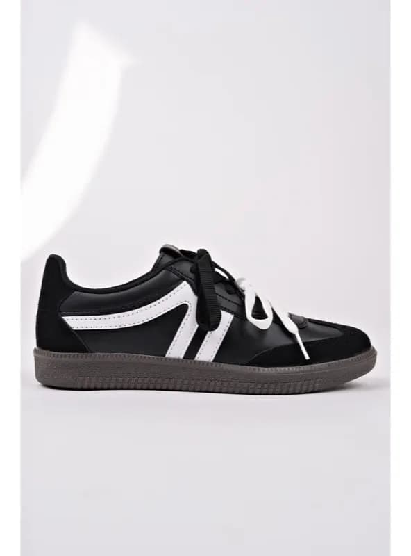 RETRO Çift Bağcıklı Günlük Sneaker Siyah-Beyaz