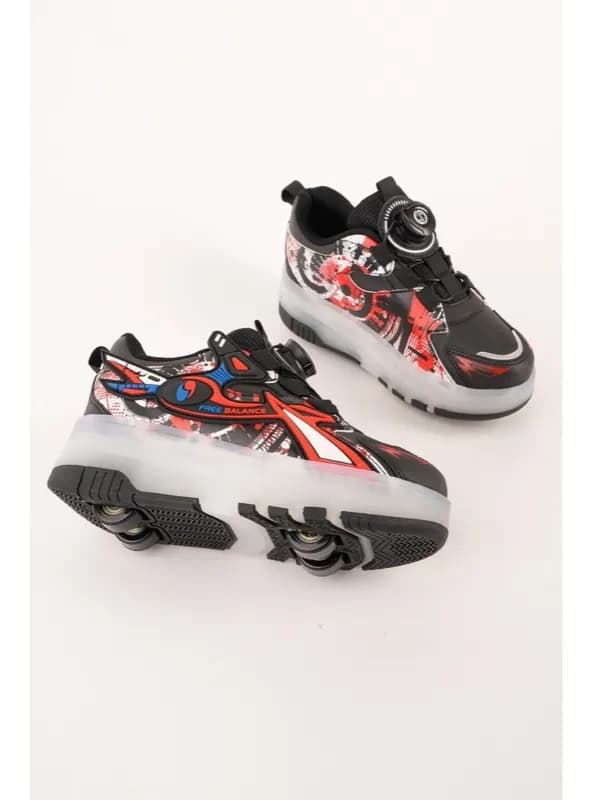 PATO Çocuk Işıklı Patenli Tekerlekli Sneaker Siyah