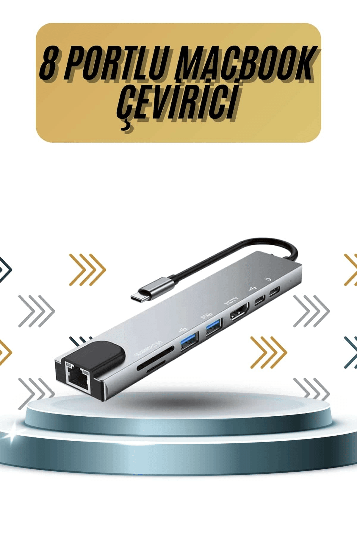 8 Portlu Macbook Çevirici Type C Hub Sd Tf Usb Çoğaltıcı Ethernet