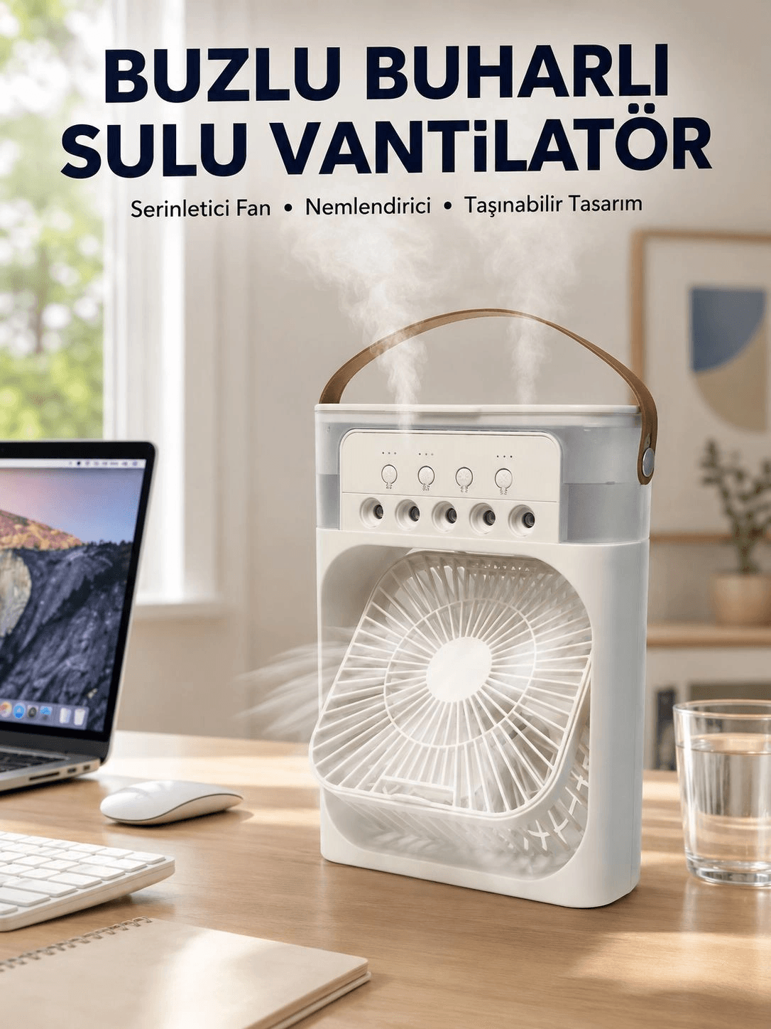 Spreyli Mini Masaüstü Fan | 500ml Su Hazneli, 3 Kademeli Soğutucu Yeni Nesil