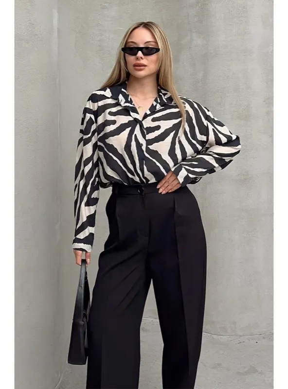 Zebra Desenli Salaş Gömlek SİYAH TAŞ 9320